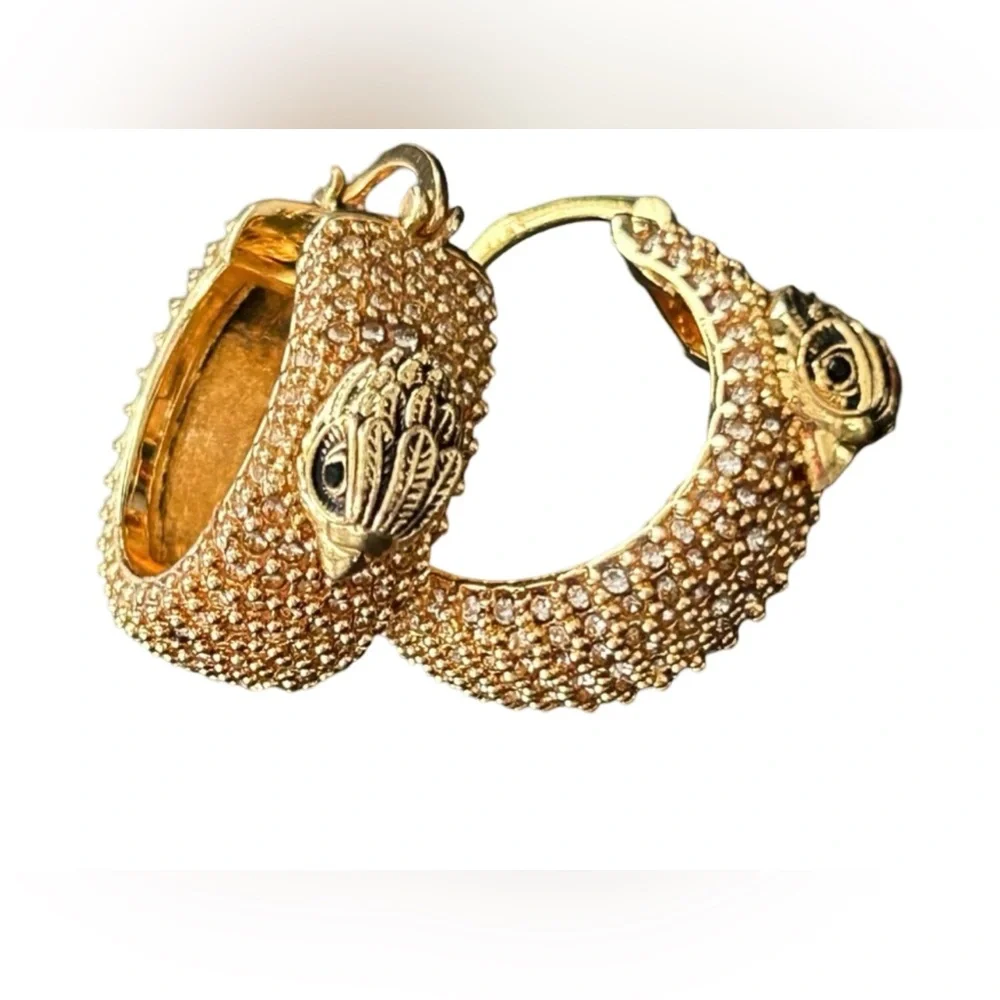 Kurt Geiger London NWT Pavé Gold Eagle Bohemian Hoop Huge Earrings (J128) - Picture 4 of 7